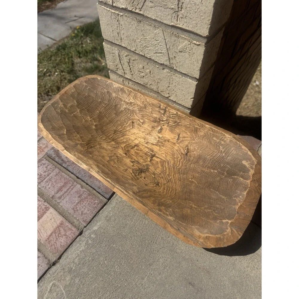 Carved Wooden Dough Bowl Primitive Wood Trencher Tray Rustic Home Decor 18